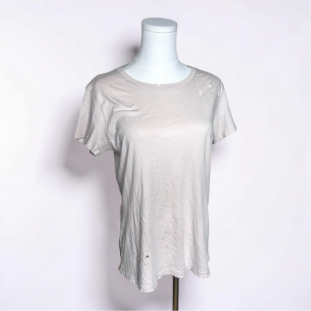 Nation LTD Size M Light Beige Distressed Short Sleeve Tee Pima Cotton GUC